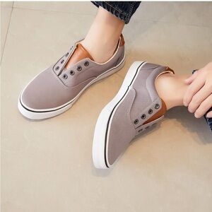 Casual Gray Slip-On Men’s Canvas Rubber Sole Sneakers
